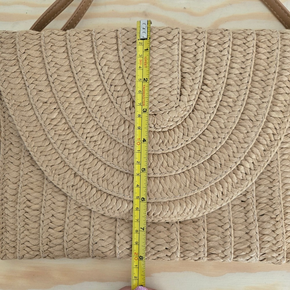 Straw Woven Crossbody Bag Clutch Beige Magnetic Closure Purse Handbag - Picture 5 of 8